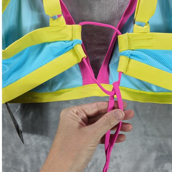 No Boundaries Bikini Top Womens 2X 19-21 Juniors Swimsuit Blue Pink Beachy Retro - Picture 5 of 10